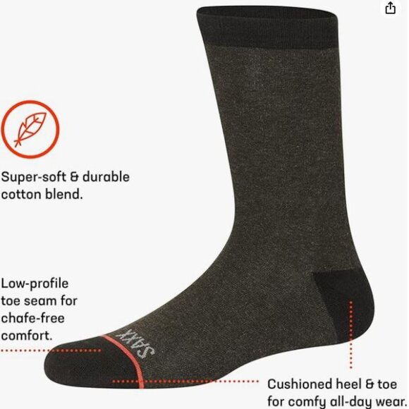 SAXX Underwear EVERYDAY Socks – Super-Soft, Comfortable Men’s Socks Pack of 2 - Picture 4 of 4
